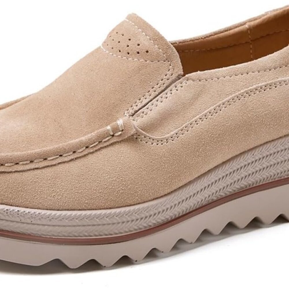 Women Suede Slip-On Loafers Comfort Wavy Sole Platform Shoes for Work Casual